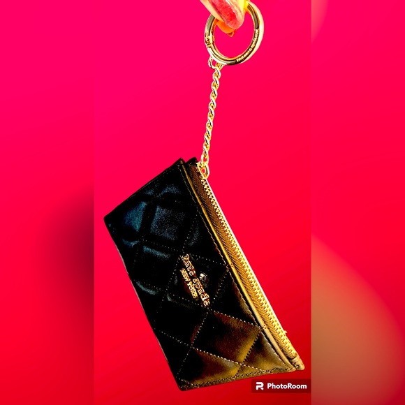 kate spade Leather zip top KeyRing/Card Holder Carey Quilted Black NWT - Picture 3 of 10